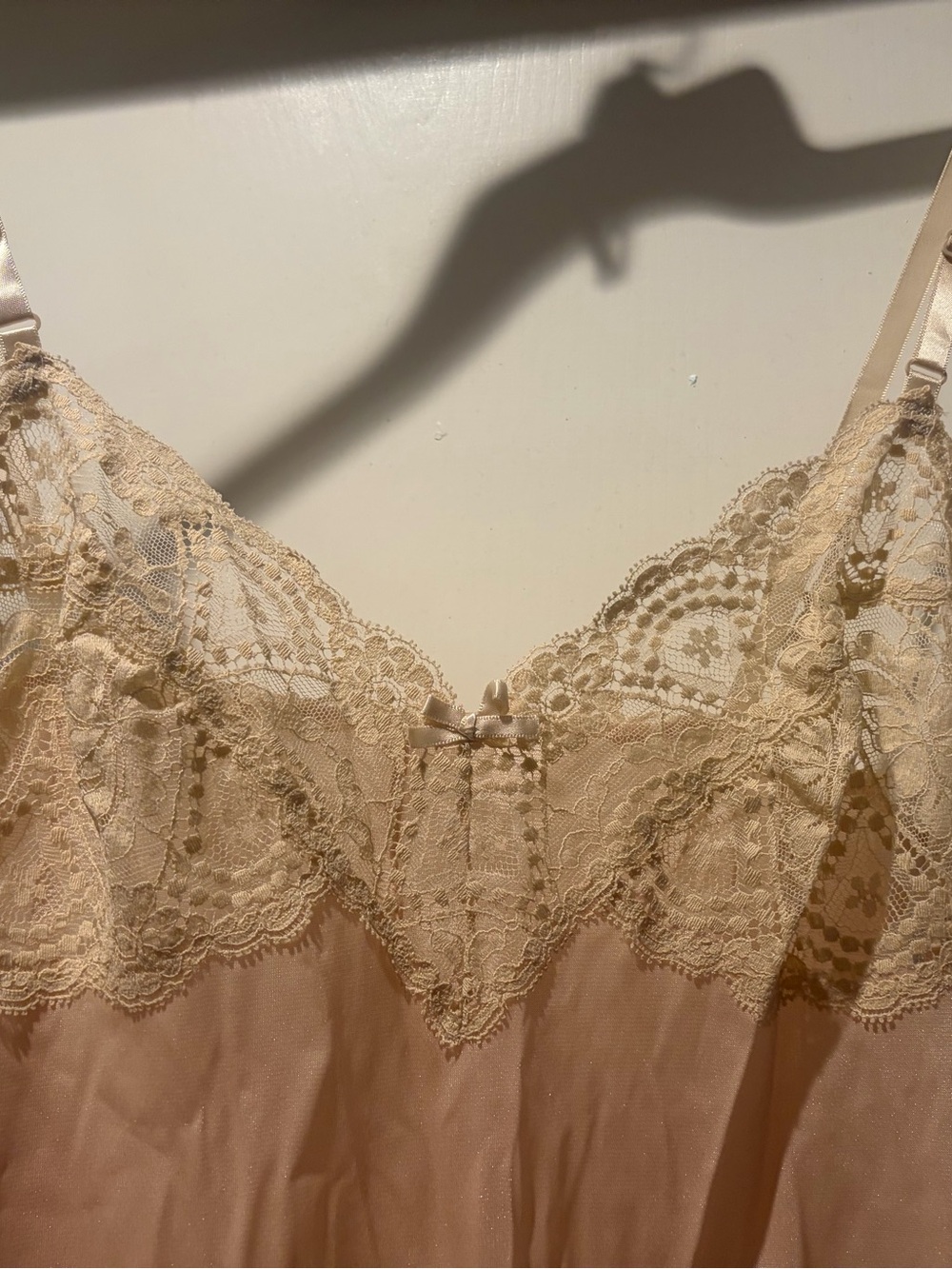 vassarette Cream Lace Trim Chemise with Bow Accent